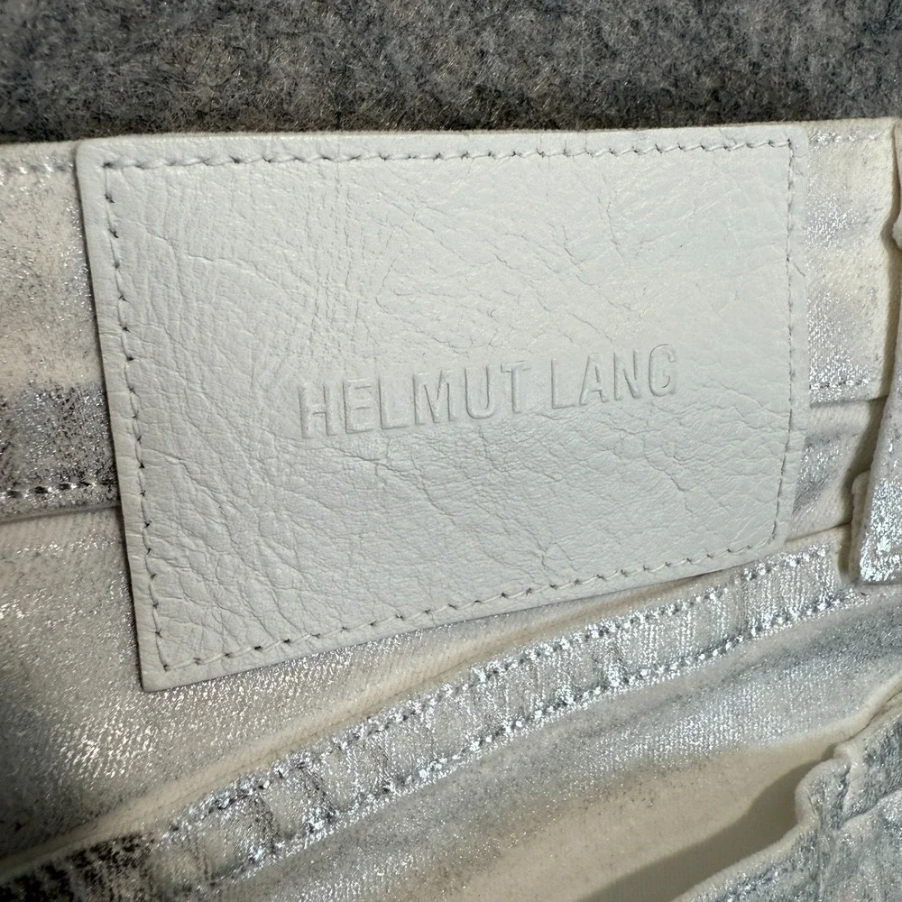 Helmut Lang Ankle Metallic Shiny‎ Glossy Coated Jeans Womens 28 Pants Silver NEW
